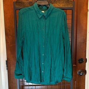 A New Day Dark Green Textured Button Down Blouse Size Large sku#155